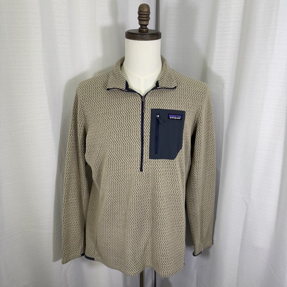 Patagonia Mens R1 Air Zip-Neck Fleece Pullover Tan Grey Zigzag 40245 XL